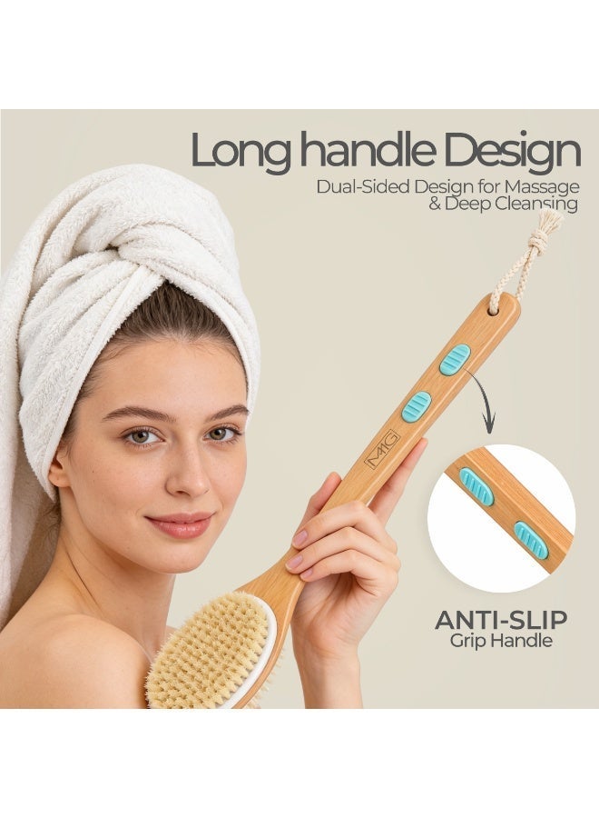 MMG Long Handle Dual Side Dry and Bath Body Brush, Reduce Cellulite, Dry Brush for Cellulite and Lym