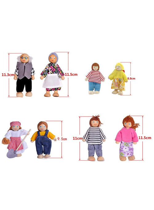 7pcs Funny Gadgets Wooden Dollhouse Family Miniature 7 People Set Toy for Kids Children Home Decoration Dressed Characters Pretend Play Gift