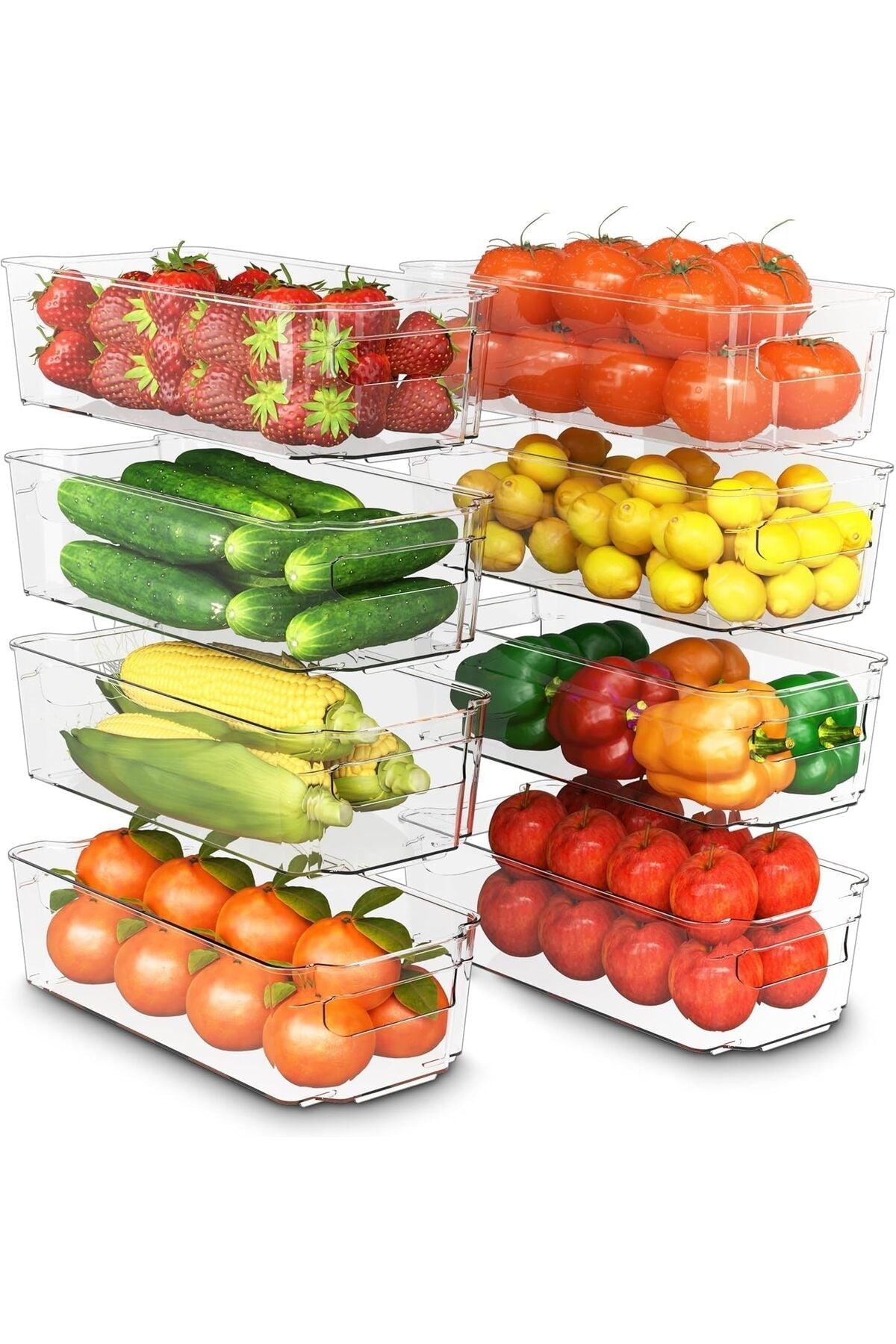 8 Pack Clear Stackable Storage Bins, Organizer Boxes with Handle for Kitchen Organization,