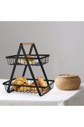 2 Tier Countertop Fruit Storage Basket, Vegetable Rack Bread Display Stand for Kitchen, Black
