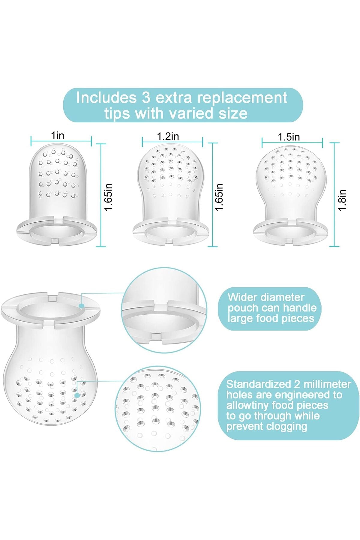 3 Pack Silicone Baby Fruit Food Feeder Pacifier with 3 Sizes Silicone Pouches, BPA Free Mesh Feeder for Infants
