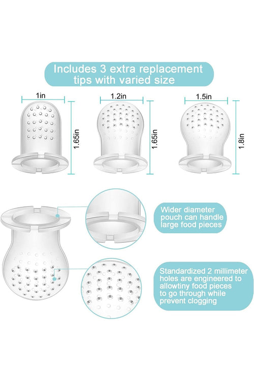 3 Pack Silicone Baby Fruit Food Feeder Pacifier with 3 Sizes Silicone Pouches, BPA Free Mesh Feeder for Infants