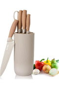 Kitchen Knife Set, 6-Pieces Khaki Sharp Knife Set for Kitchen, Non-stick Non-slip Stainless Steel Chef Knife Set with Universal Knife Block Suitable for Home Restaurant (Khaki)
