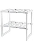 Expandable Under Sink Storage 2 Tiers, Kitchen Adjustable Storage Organizer Rack, White
