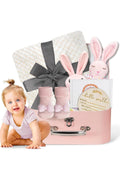 Baby Girl Gift Set, Premium Welcome Baby Gifts Set for Newborn Baby Girls, Multiple Cute Baby Girls Gift Basket Set with Baby Bunny Handbell, Baby Blanket, Bunny Toy, Baby Socks, Keepsake Milestone