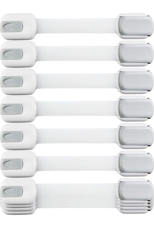 Child Safety Strap Locks (10 Pack) - Baby Locks for Cabinets, Drawers, Toilet, Fridge; 3M Adhesive,