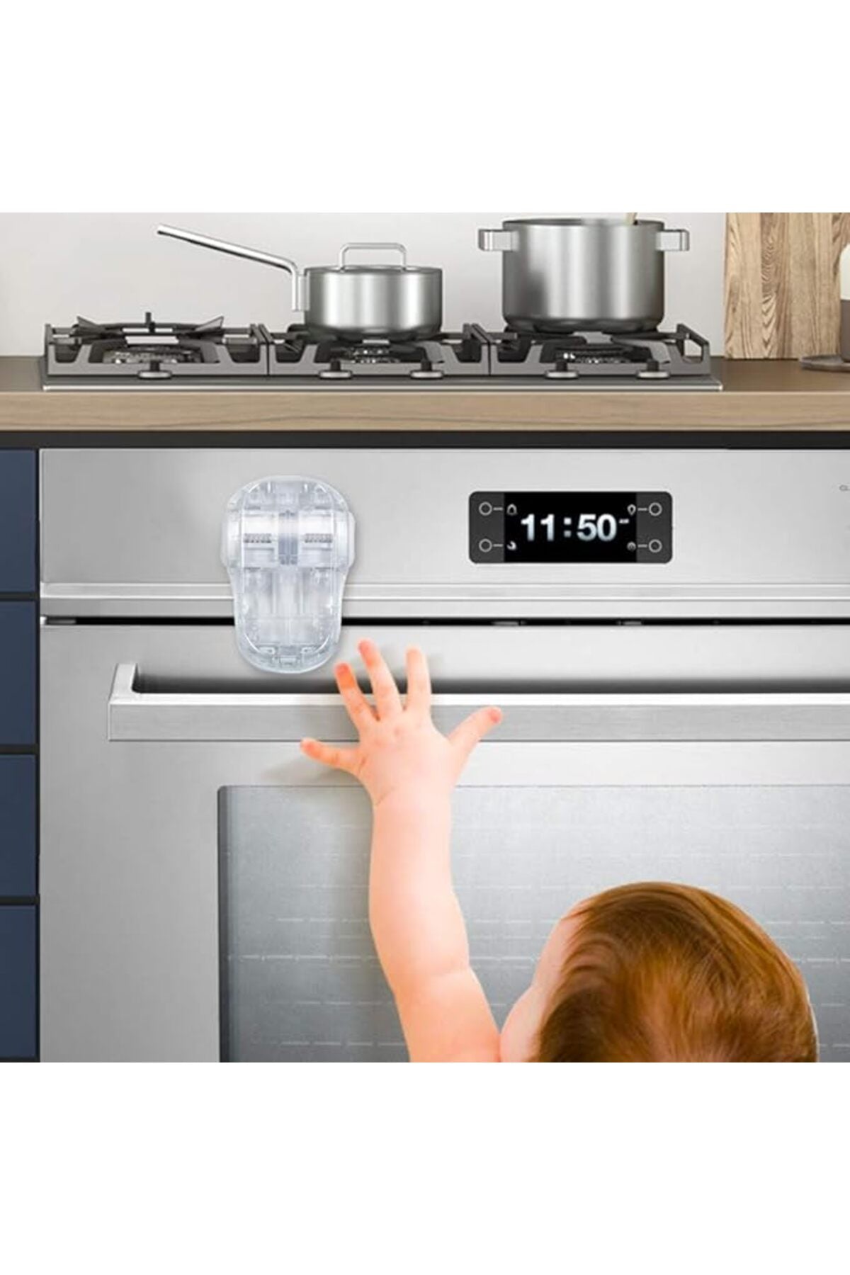 Child Safety Heat-Resistant Oven Door Lock, Oven Front Lock for Kids Easy to Install, Use 3M Adhesive, No Screws or Drill (Clear-White)