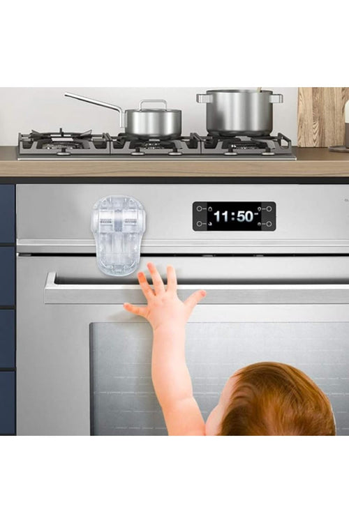 Child Safety Heat-Resistant Oven Door Lock, Oven Front Lock for Kids Easy to Install, Use 3M Adhesive, No Screws or Drill (Clear-White)