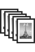 A4(21x29.7cm) Picture Frames, Set of 5, Display Pictures, 15.2 x 20.3cm With Mat or 21.3 x 20.3cm Without Mat, Wall Gallery, Poster Frames, Black