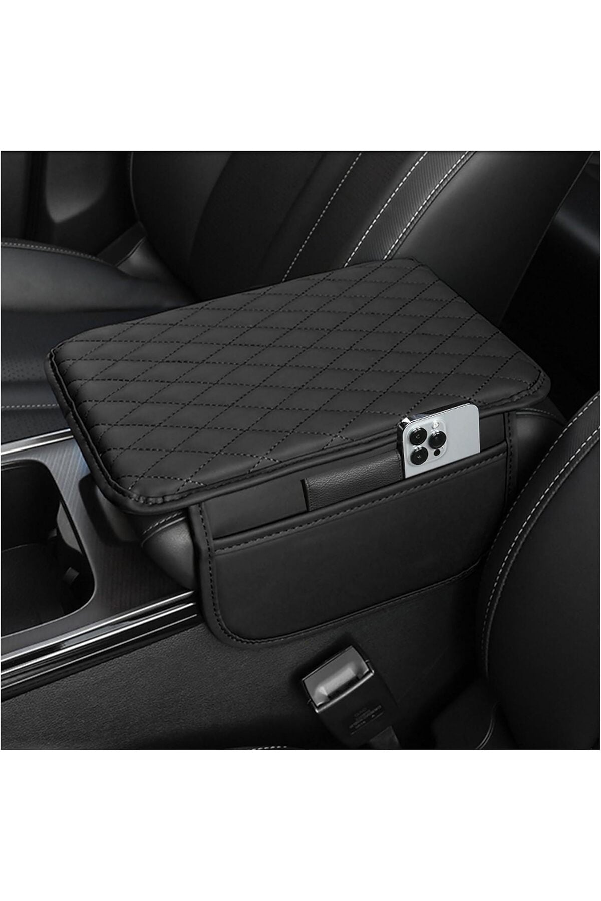 Upgraded Car Center Console Cover, Microfiber Leather Car Armrest Cover Cushion with 2 Storage Bags, Car Armrest Storage Box Car Interior Accessories for Most Vehicles (Black)