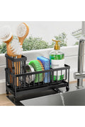 Sponge Holder for Kitchen Sink, Sink Caddy with High Brush Holder, Organzier Rustproof 304 Stainless Steel Dish Organizer Divider, Soap Dispenser Storage