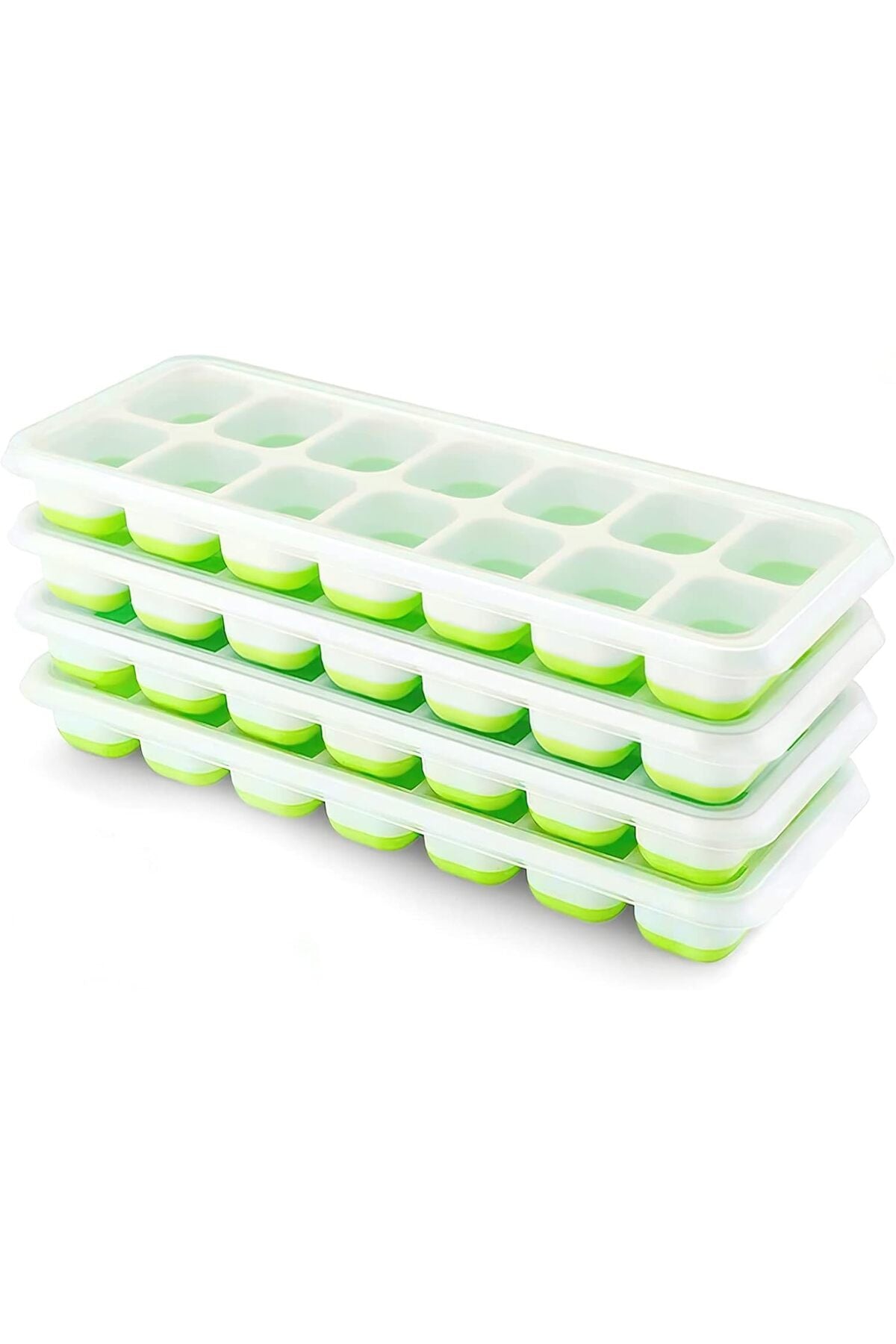 Ice Cube Tray, Pack of 4 Silicone Ice Cube Trays with Lid, Space-Saving and Stackable, LFGB C