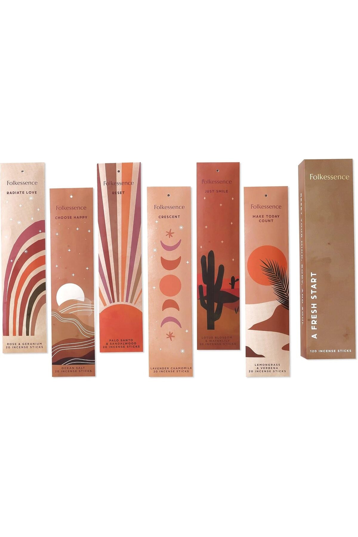 Incense Sticks, Set of 6-120 Sticks, Palo Santo, Sandalwood, Lemongrass, Rose Geranium, Organic, Natural and Non Toxic Slow Burning Inscents | Bakhoor Ramadan Gifts Set (A Fresh Start)