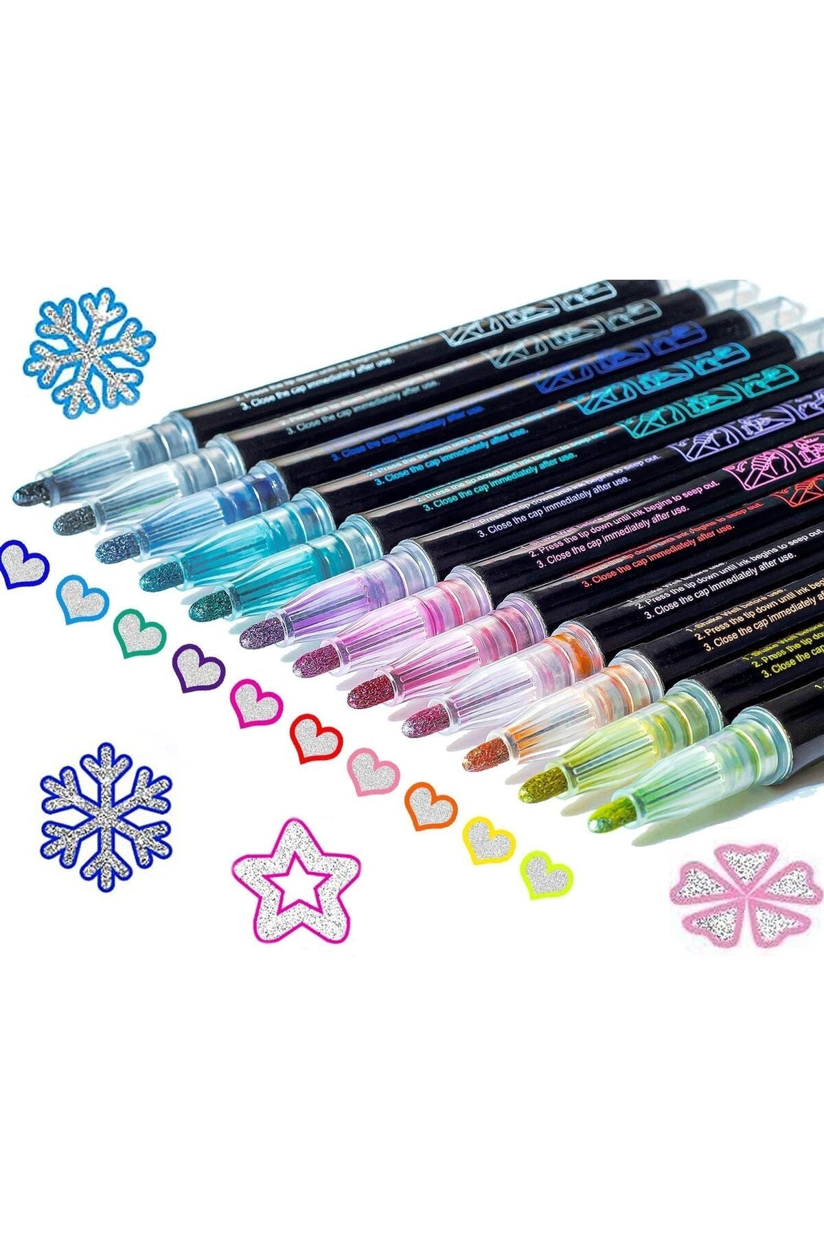 Shimmer Markers Outline Double Line: 12 Colors Metallic Glitter Pens Set