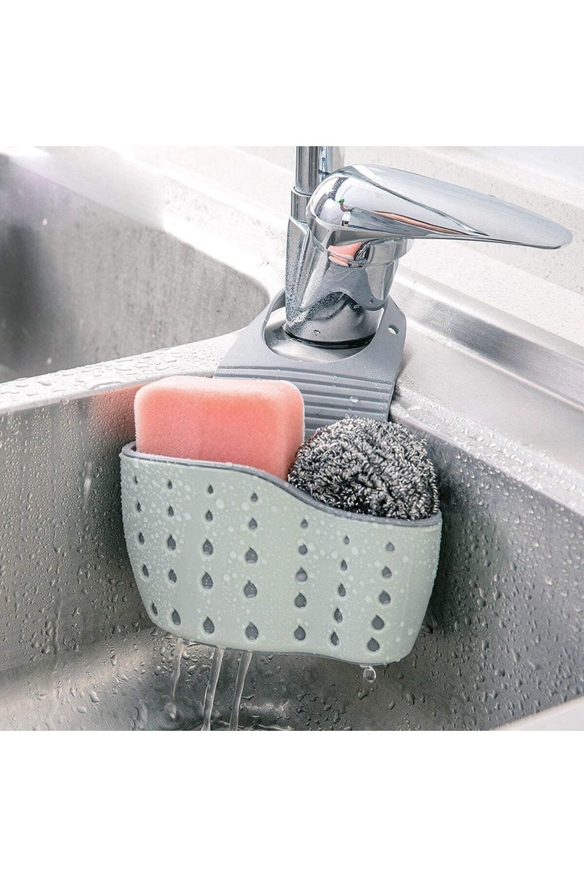 SKY-TOUCH Kitchen Sink Shelf, Sink Storage Basket, Soap Sponge Drain Rack Holder for Sponges Soaps and Cleaning Brushes Sink Accessories