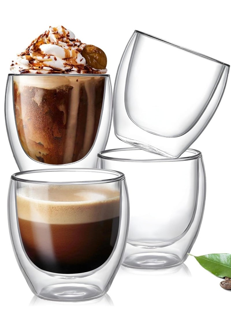 LIMOS Double Wall Glass Coffee Cups 250ml – Set of 4 Insulated Borosilicate Mugs for Hot & Cold Drinks | Latte, Cappuccino, Espresso, Tea, Juice, Water – Clear Glass Cups for Home & Office