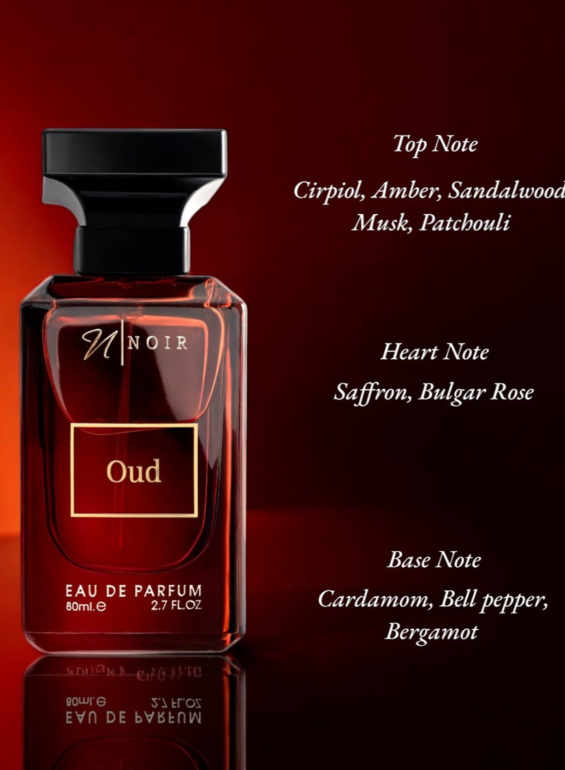 noir Oud EDP Perfume for Men, Deep Oud & Amber Blend with Spices and Rose, Long Lasting Men's Perfume 80ml