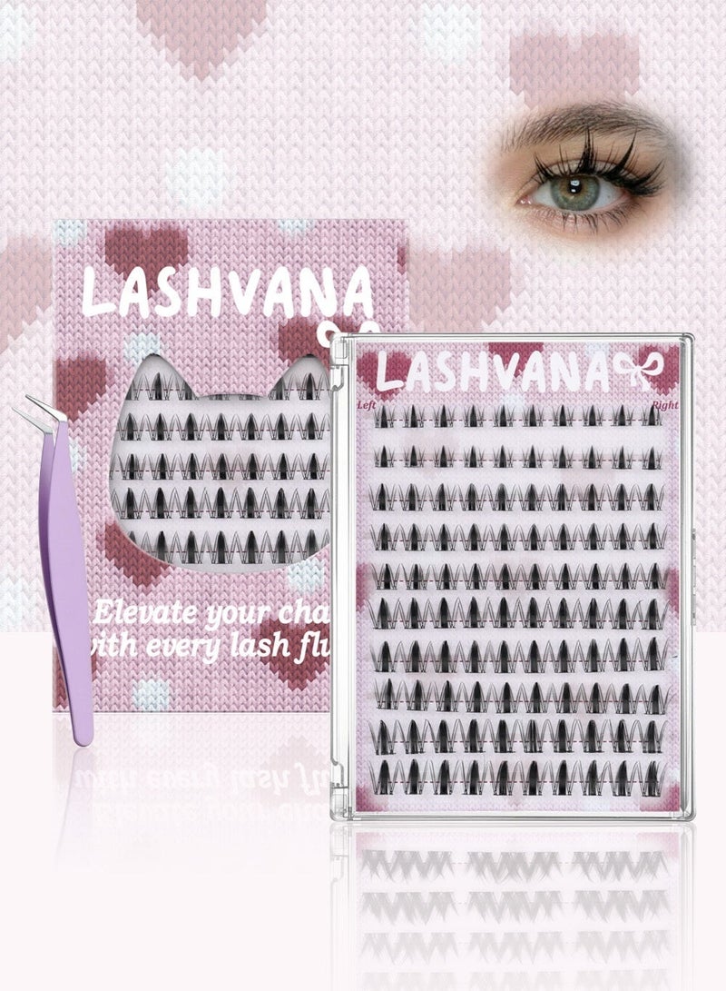 lashvana 100pcs Self Adhesive False Eyelashes Clusters Kit, 10 Rows Comic-style single-cluster Self Adhesive DIY Cluster Kit With Tweezers For Beginners, Press On Glueless Individual Lashes DIY Eyelashes.