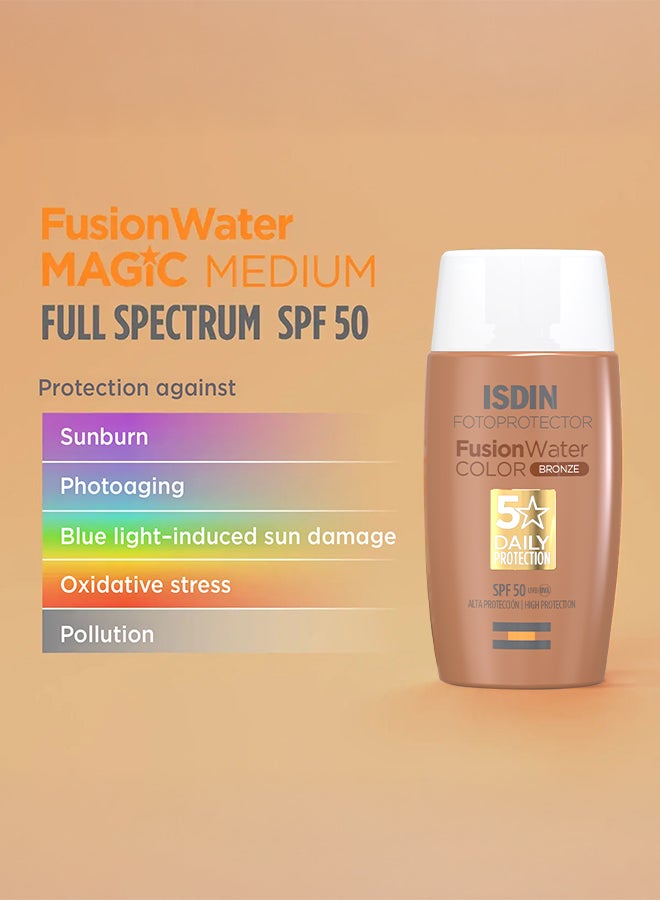 ISDIN Fotoprotector Fusion Water Magic Color Bronze [50Ml] - Deep Tinted Daily Sunscreen For A Sun-Kissed Glow With Intense Hydration