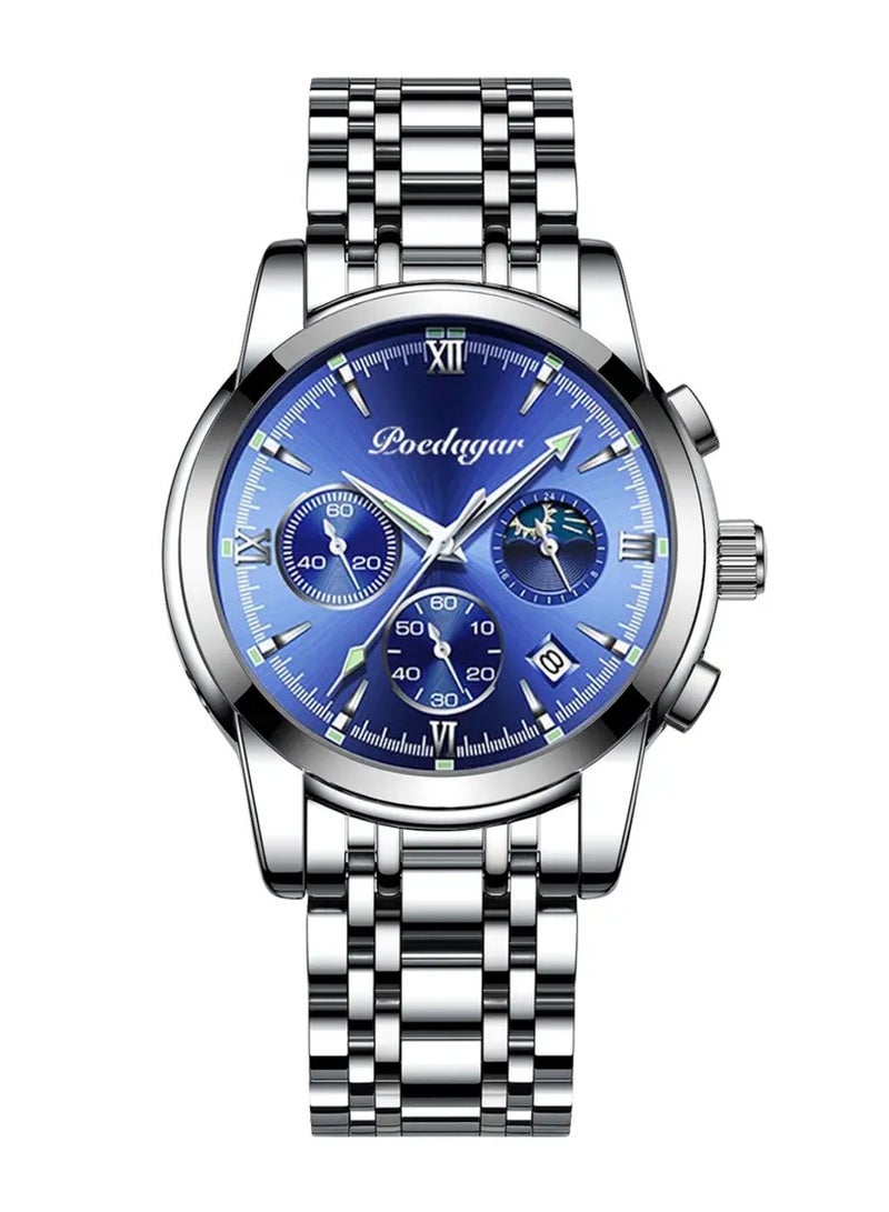 POEDAGAR Men's Analog Fashion Stainless Steel Quartz Luminous Wristwatch 41mm