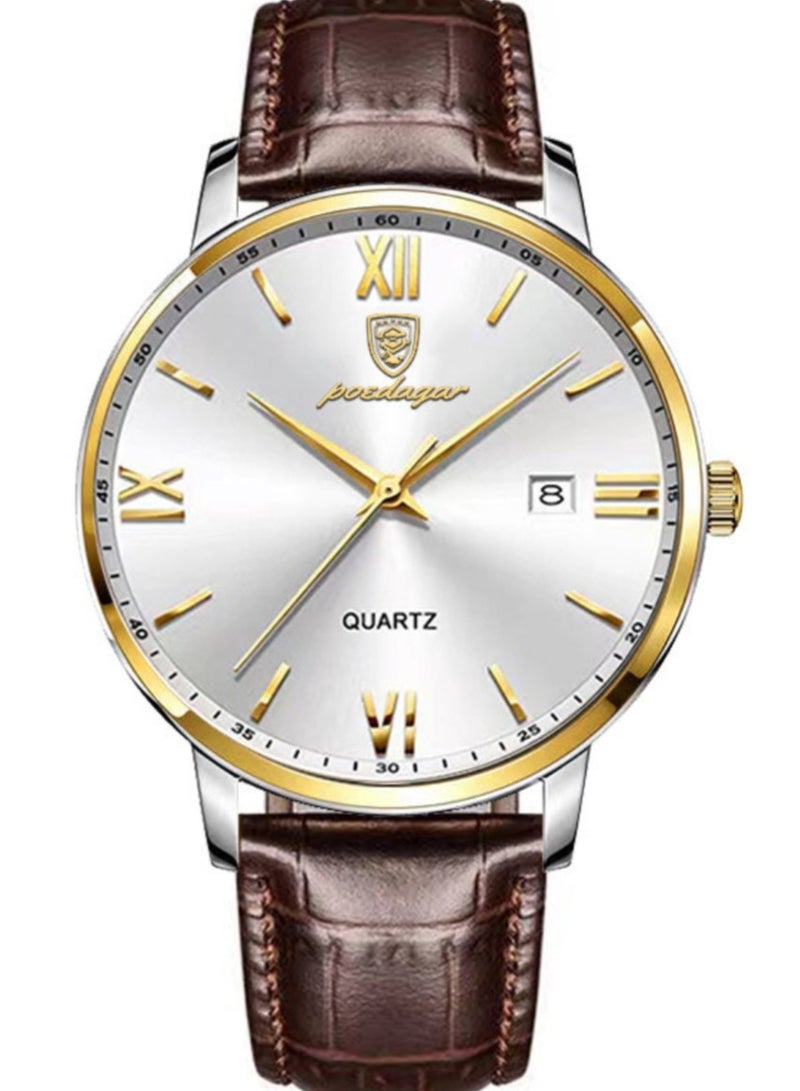 POEDAGAR Man Watch , Luxury Fashion Men Watch Business Leather Quartz Watches , Waterproof Luminous Men's Wrist Watches 41mm