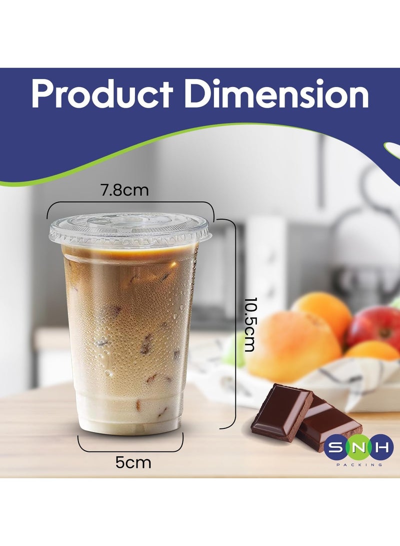 SNH Packing Juice Cup With Lid 10 Ounce Clear Strong Disposable Ideal For Iced Coffee Smoothies Bubble Boba Tea Milkshakes Frozen Cocktails Water Sodas Juices Snacks Dessert and More 25 Pieces.
