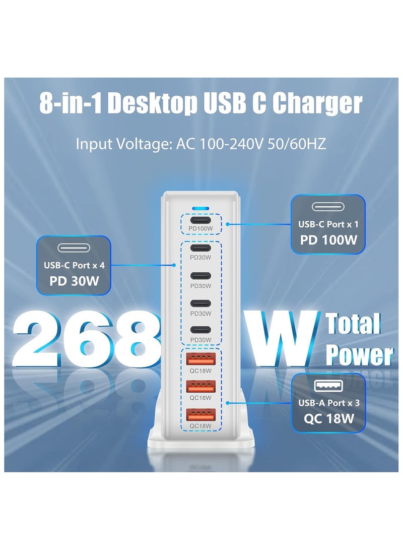 MMG 268W USB C Charger, GaN III 8 Port Fast Charging Station Type C Hub, PD 100W Laptop Charger Adap