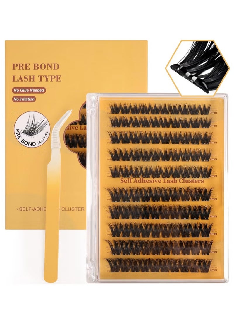 JOSQUEWNN Self Adhesive Eyelashes Clusters Kit, False Eyelashes D Curl Pre Glued Lash Clusters Wispy Lashes Kit with Tweezers for Beginners, Press On Glueless Lash Extension Kit 10 to 16mm , 100PCS