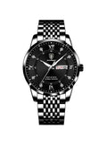 POEDAGAR Ultra Thin Men's Watch with Sapphire Crystal Glass, Diamond Hour Markers, 2.5D Curved Dial, Waterproof, Luminous, and Calendar Function