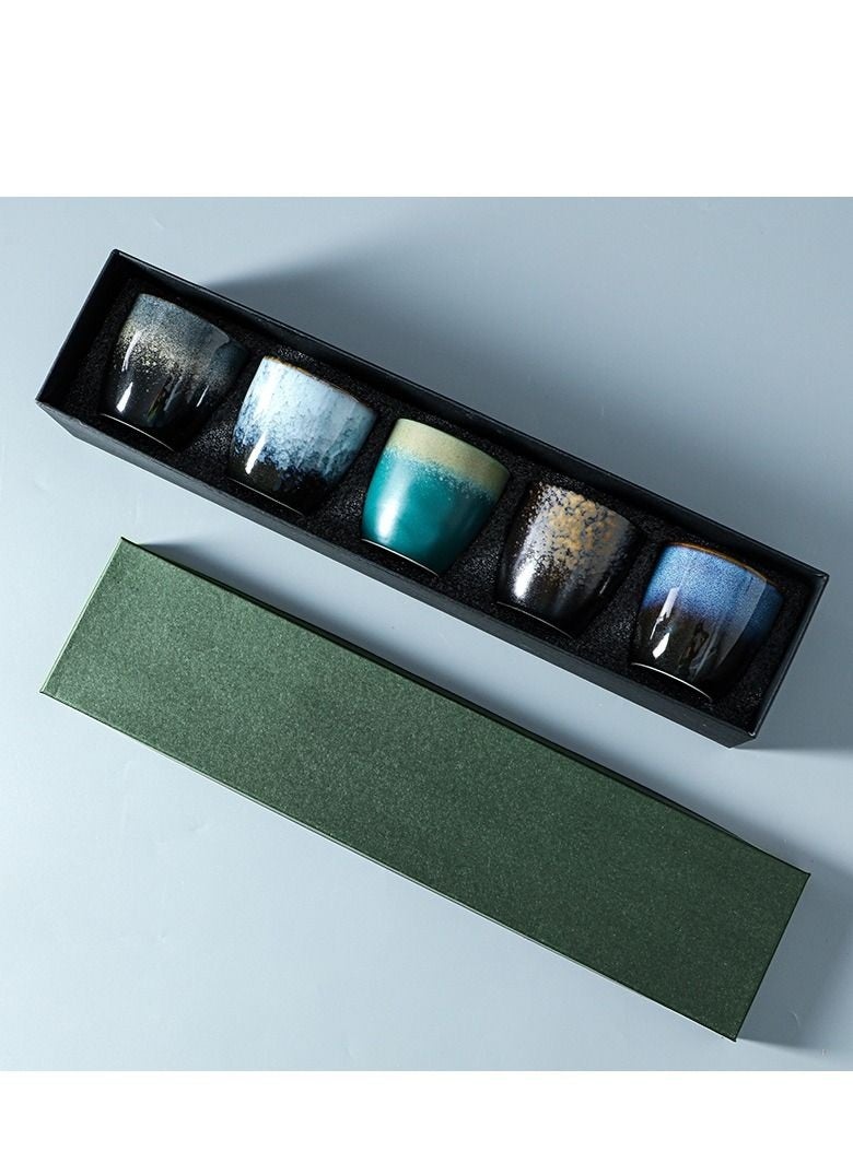 WALALLA Set of 5 Ceramic Teacup Espresso Coffee Cup Porcelain Tea Cup Set Chinese Kung Fu Bowl Drinkware Box Package for Gifts 150ml