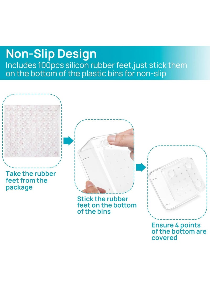 ZIMNEST 25 PCS High-Clarity Thickened Plastic Drawer Organizers Set with Non-Slip Pads, 4-Size Versatile Storage Trays for Bathroom, Vanity, Makeup, Kitchen Utensils, Bedroom & Office Gadgets