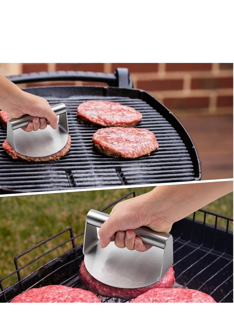 XICEN Stainless Steel Burger Press, 5.5 Inch Round Steak Patty Making Tools, Squeezing Grease, Griddle Accessories Kit, Grill Barbecue Tool, Kitchen Gadgets