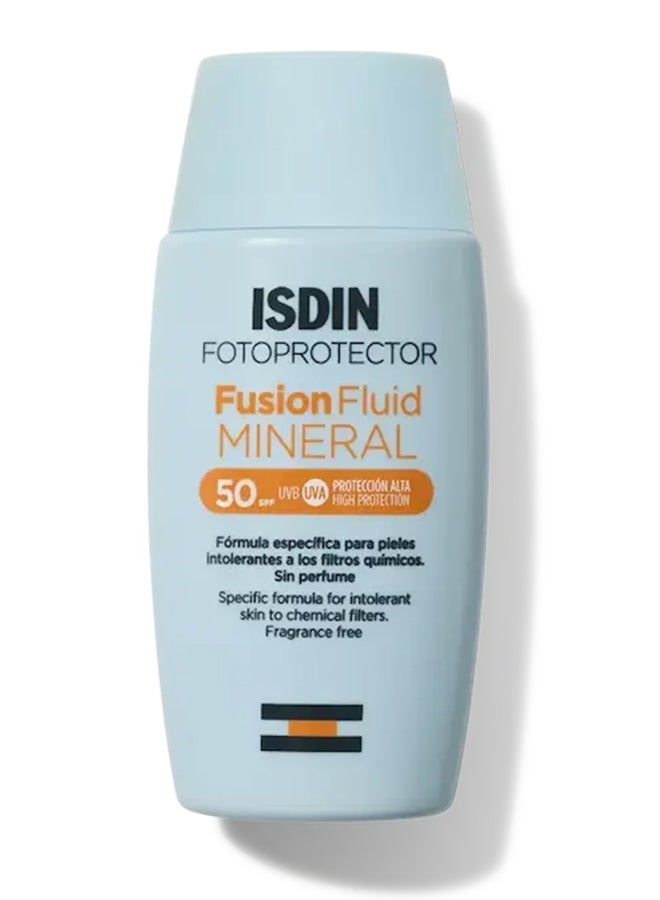 ISDIN Fusion Fluid Mineral SPF 50+ [50Ml] - 100% Physical Filter Mineral Sunscreen For Hypersensitive, Atopic, Or Chemically-Treated Skin