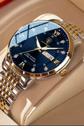 POEDAGAR Man Watch Stainless Stain Business Quartz Watches Waterproof Luminous Week Date Men's Wristwach - 42mm