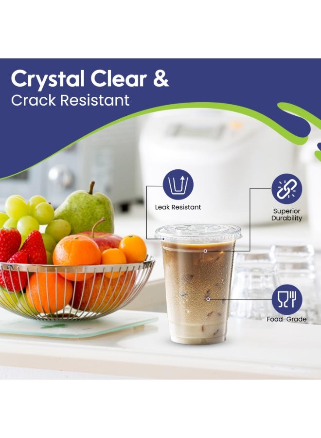 SNH Packing Juice Cup With Lid 10 Ounce Clear Strong Disposable Ideal For Iced Coffee Smoothies Bubble Boba Tea Milkshakes Frozen Cocktails Water Sodas Juices Snacks Dessert and More 25 Pieces.