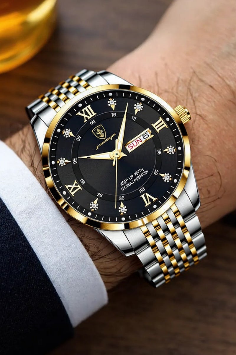 POEDAGAR Man Watch Stainless Stain Business Quartz Watches Waterproof Luminous Week Date Men's Wristwach - 42mm
