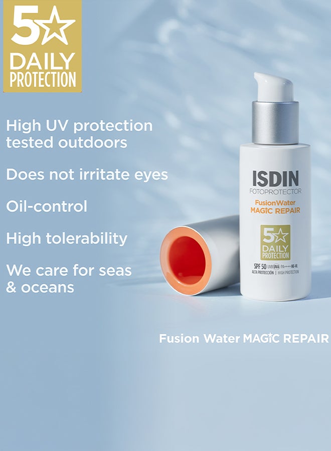 ISDIN Fotoprotector Fusion Water Magic Repair SPF 50+ [50Ml] - Anti-Aging Facial Sunscreen With Dna Repairsomes To Reverse Existing Sun Damage