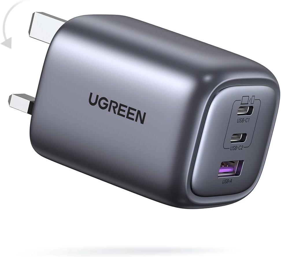 UGREEN Nexode 65W 3-Port Type C Charger, Foldable USB-C Wall Fast Charge Plug, GaN Laptop Charging A