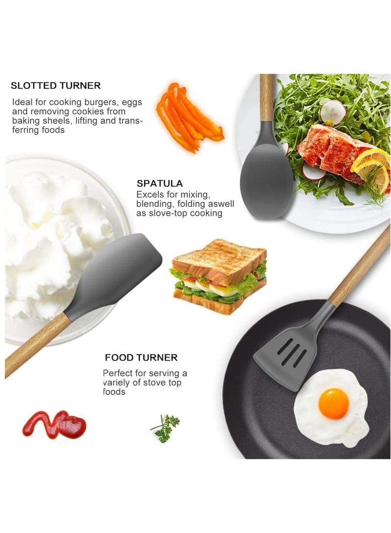 MMG Cooking utensil Set, 12 Pcs Silicone Spatula Set for Baking, Cooking & Decorating, Home Kitchen Spatula Spoon Gadget with Holder for Nonstick Cookware, Heat-Resistant & BPA-Free Cooking Spatula Set