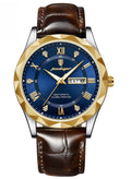 POEDAGAR Luxury Men's Watch with Leather Strap, Sapphire Crystal Glass, Luminous, Waterproof, and Calendar Feature