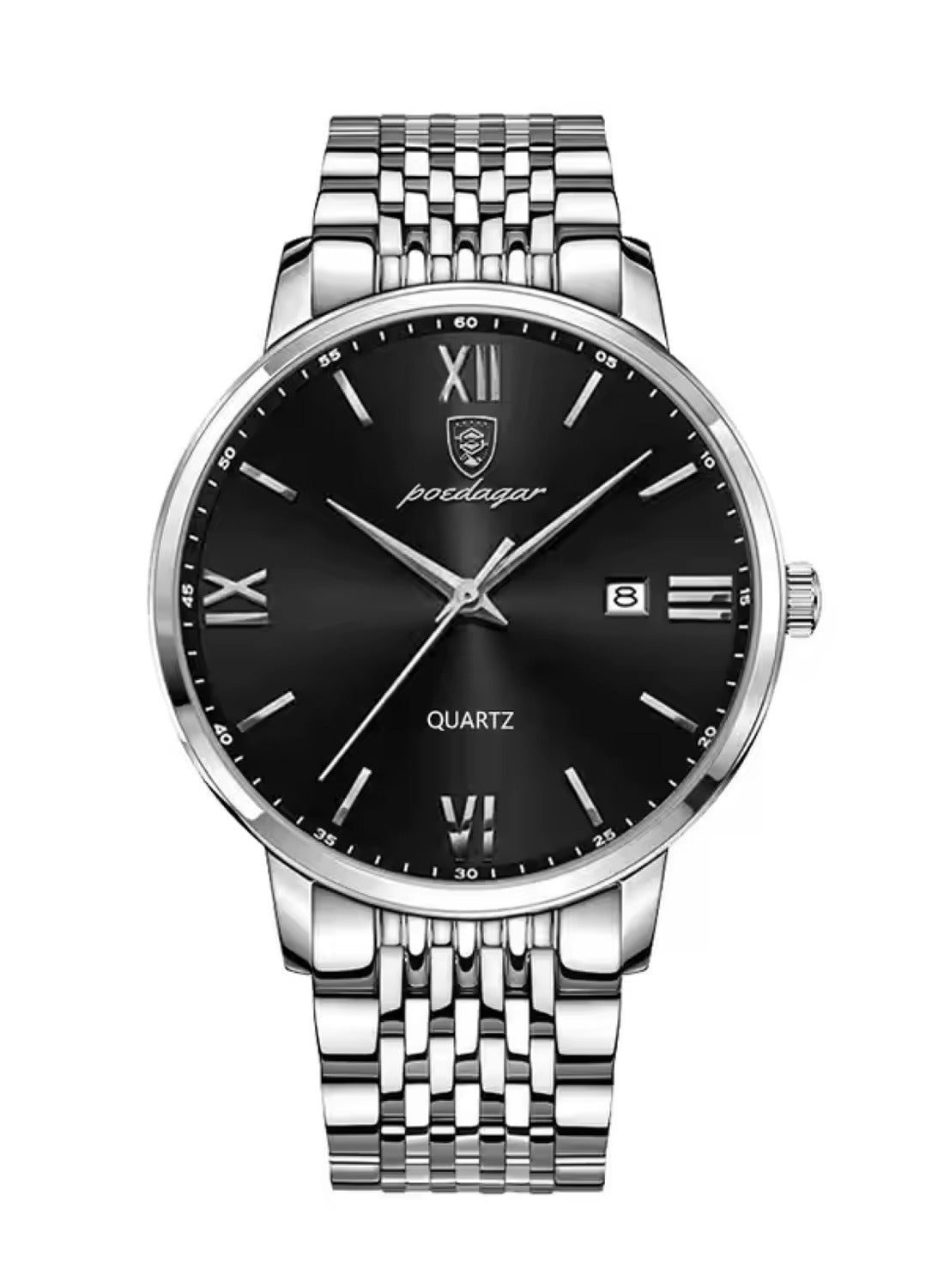 POEDAGAR Men's Quartz Alloy Case and Stainless Steel Band Wristwatch 42mm