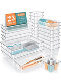 ZIMNEST 25 PCS High-Clarity Thickened Plastic Drawer Organizers Set with Non-Slip Pads, 4-Size Versatile Storage Trays for Bathroom, Vanity, Makeup, Kitchen Utensils, Bedroom & Office Gadgets
