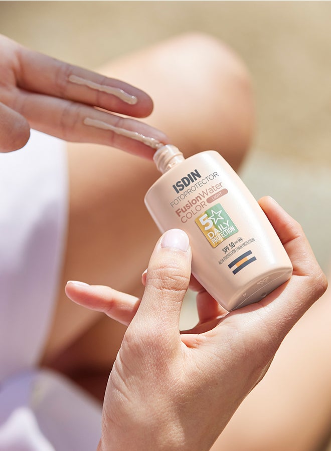 ISDIN Fotoprotector Fusion Water Magic Color (Light) SPF 50 [50Ml] - Ultra-Light Tinted Sunscreen With Mediterranean Algae To Even Skin Tone And Hydrate