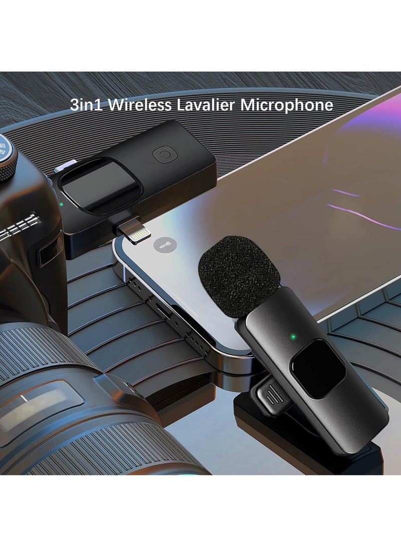MMG Wireless Lavalier Microphone 3 in 1 for iPhone iPad USB C Smartphone Computer Camera, Plug and P