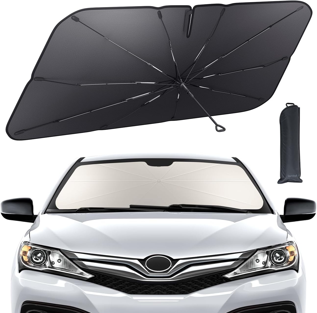 Lamicall Car Windshield Sunshade Umbrella â€“ [57"L x33"W] [5-Layer UV Block][10-Rib Fiberglass Fram