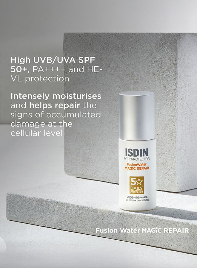 ISDIN Fotoprotector Fusion Water Magic Repair SPF 50+ [50Ml] - Anti-Aging Facial Sunscreen With Dna Repairsomes To Reverse Existing Sun Damage