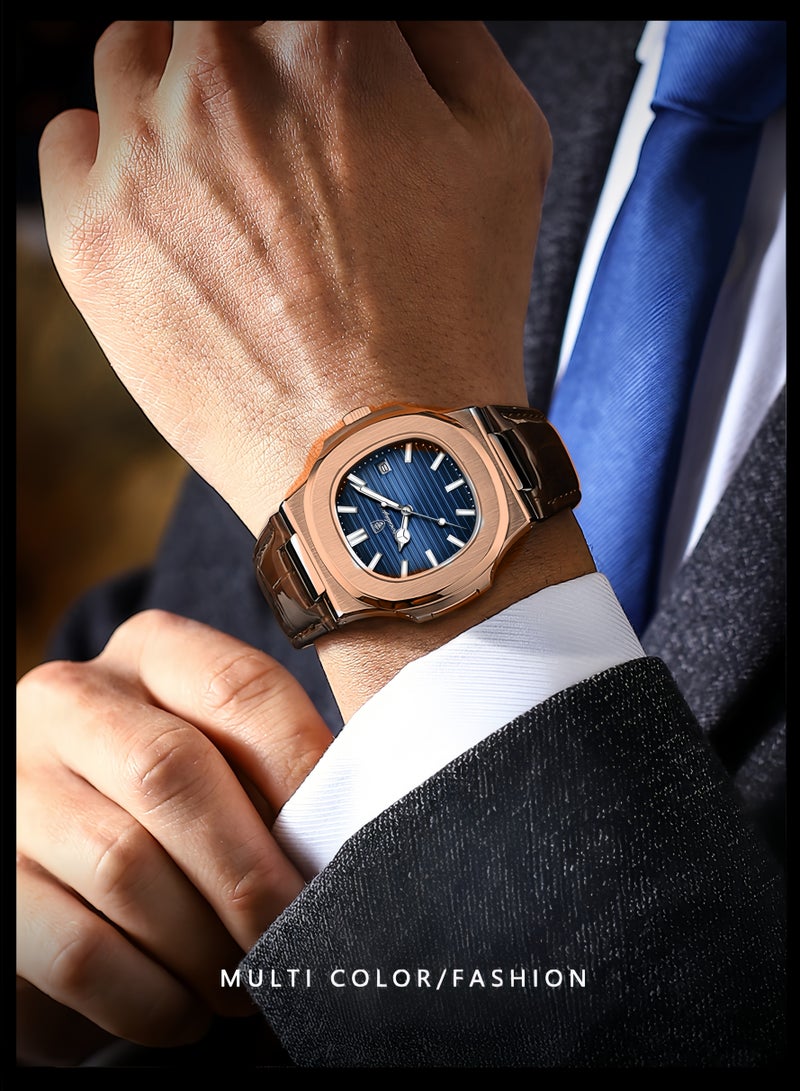 POEDAGAR Ultra Thin Waterproof Men's Watch with Calendar, Mineral Glass, and Unique Octagonal Case Design
