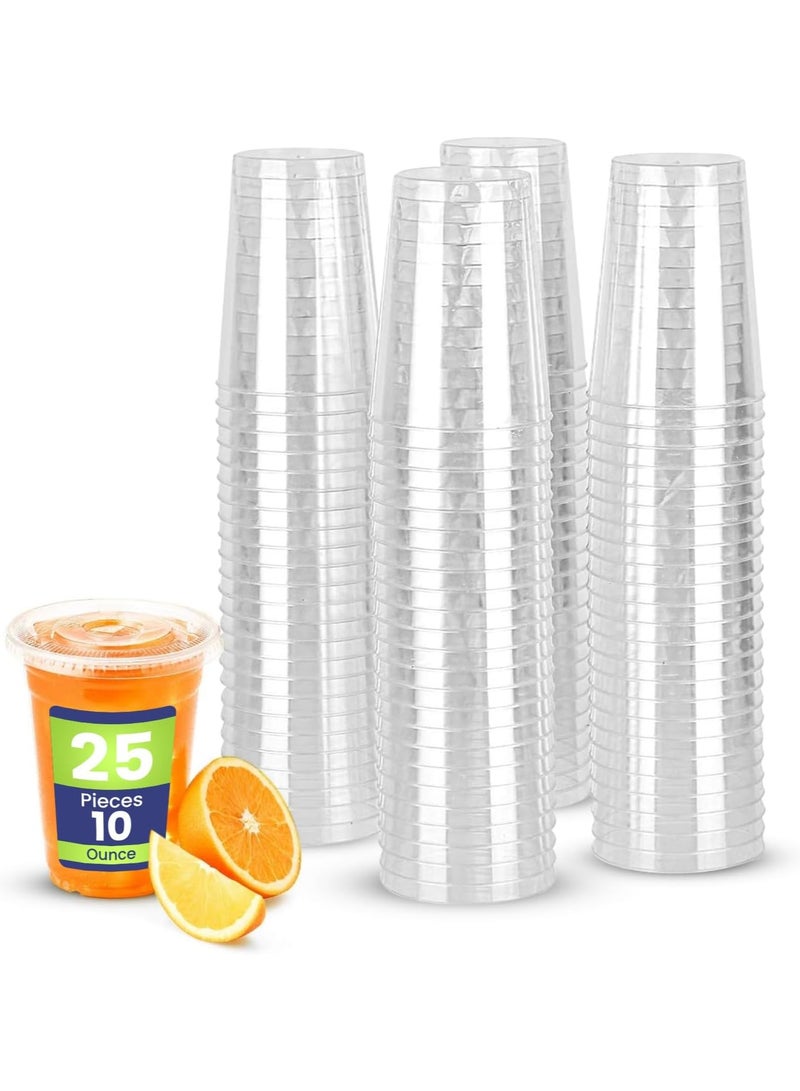 SNH Packing Juice Cup With Lid 10 Ounce Clear Strong Disposable Ideal For Iced Coffee Smoothies Bubble Boba Tea Milkshakes Frozen Cocktails Water Sodas Juices Snacks Dessert and More 25 Pieces.
