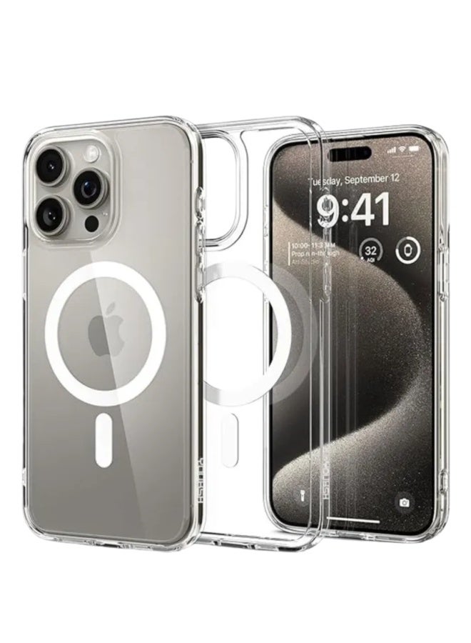MMG iPhone 15 Pro Max Clear Magnetic Cover | Mag Safe Compatible | Hybrid Protective Crystal Clear H