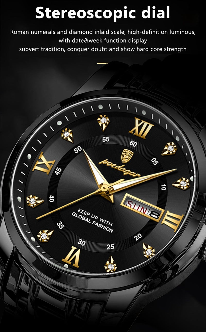 POEDAGAR Waterproof Luminous Men's Watch Quartz - Case 41mm